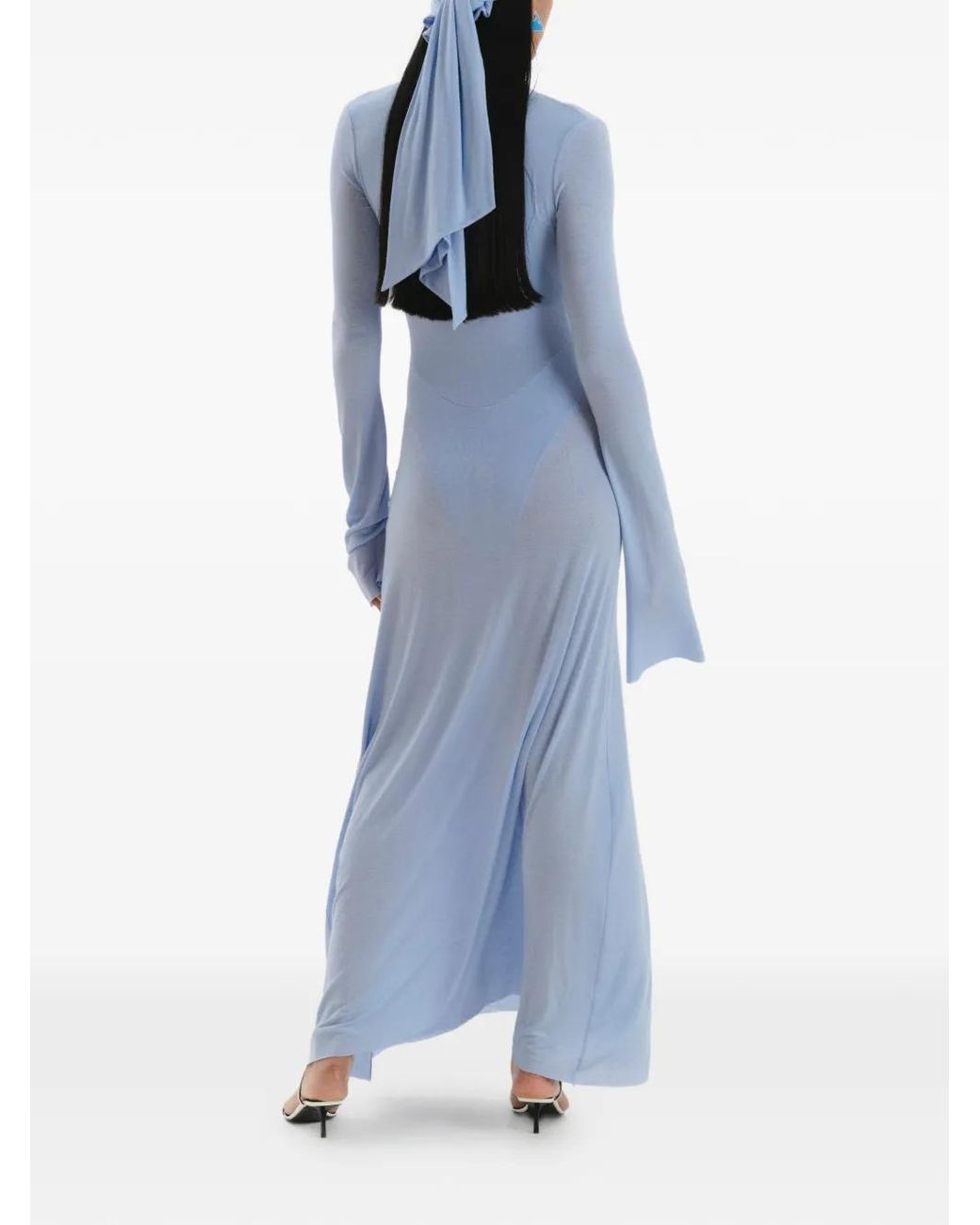 MANURI Blue Suki Long-Sleeve Draped Dress