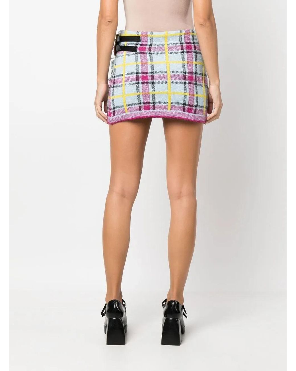 Cormio Pink Checked Wool-Blend Mini Skirt