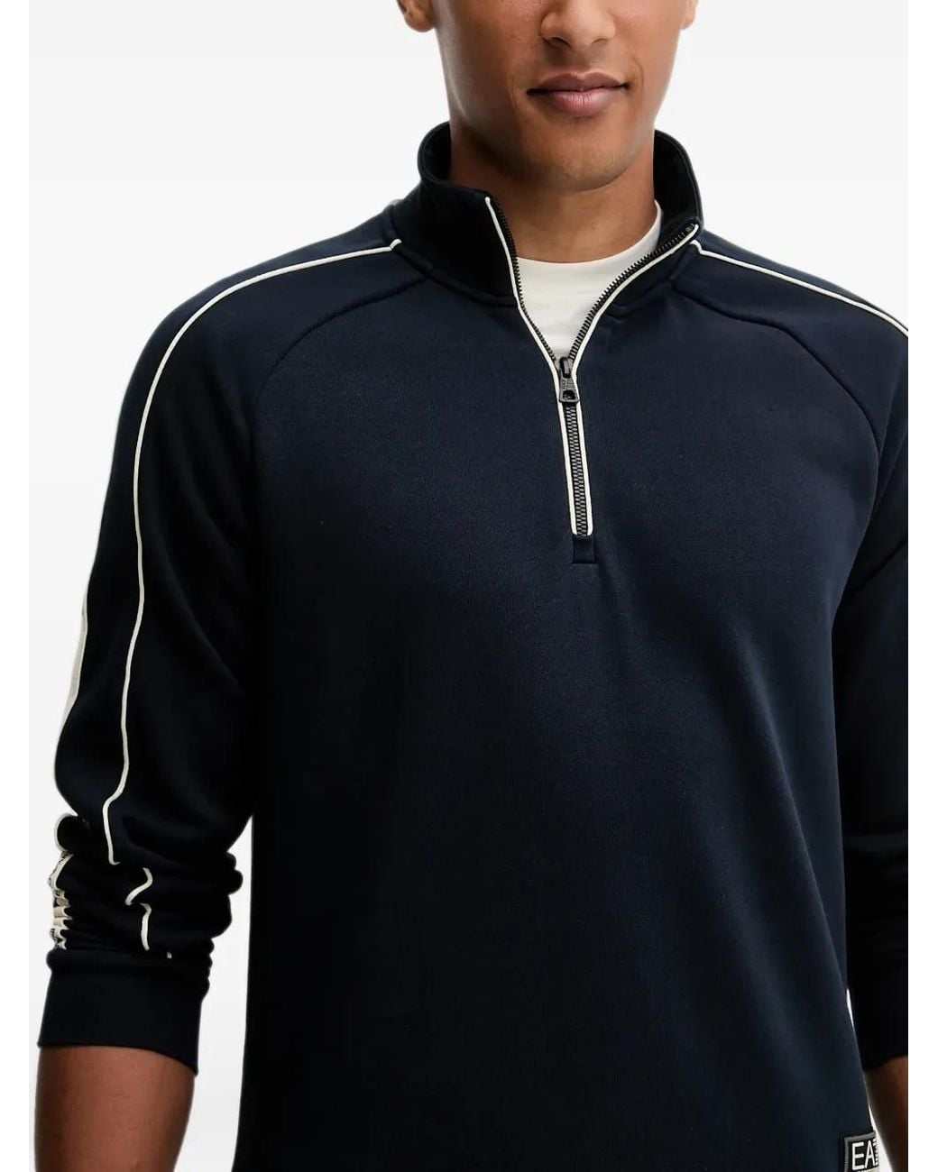 EA7 Blue Logo-Patch Quarter-Zip Sweater for men