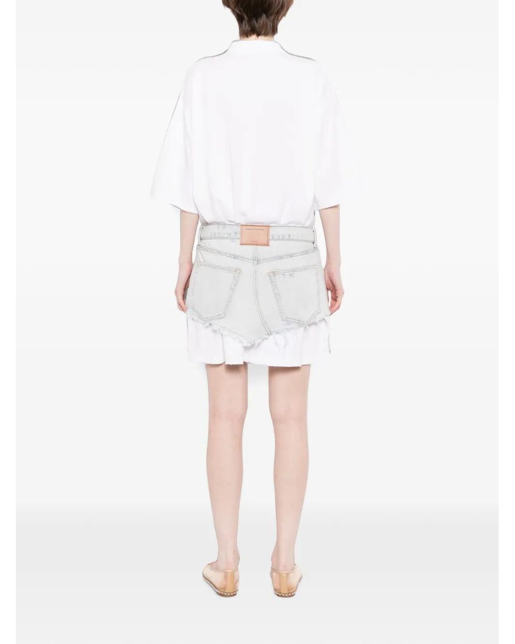 Alexander Wang White Robe À Jupe En Jean Et Design Superposé