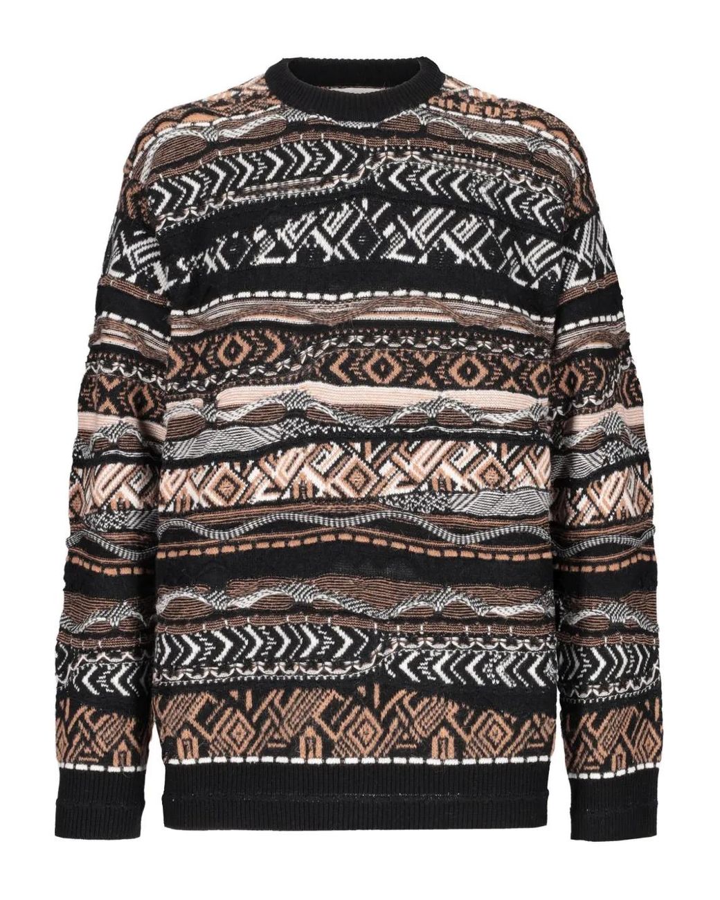 Laneus Gray Fairisle-Pattern Crew-Neck Sweater for men