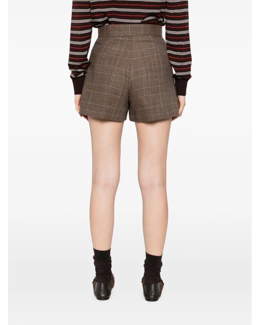 Sandro Brown Check Wool Shorts