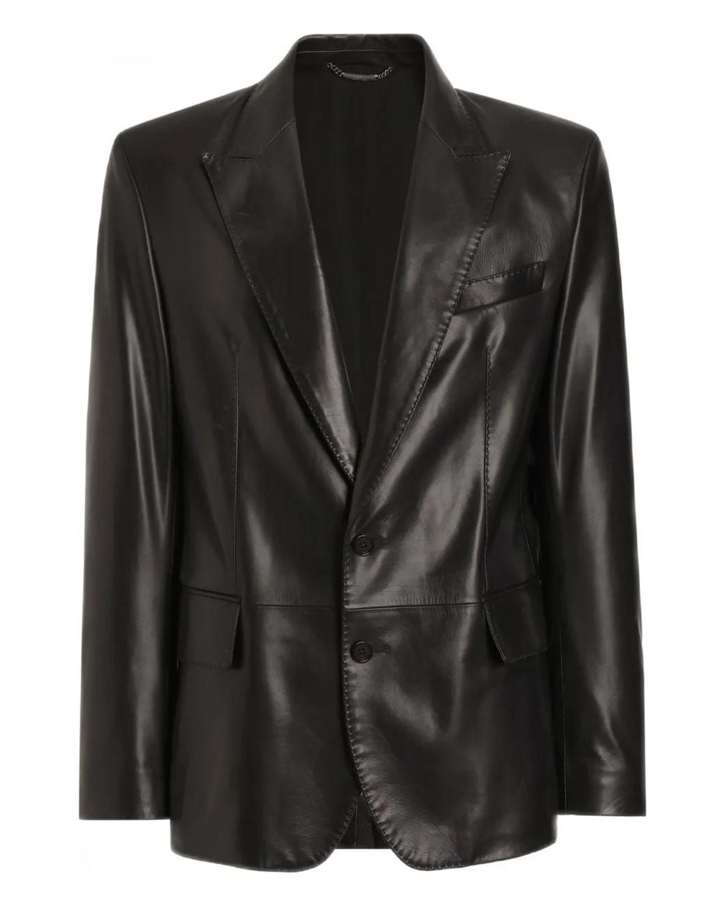 Dolce & Gabbana Black Buttoned Leather Blazer for men