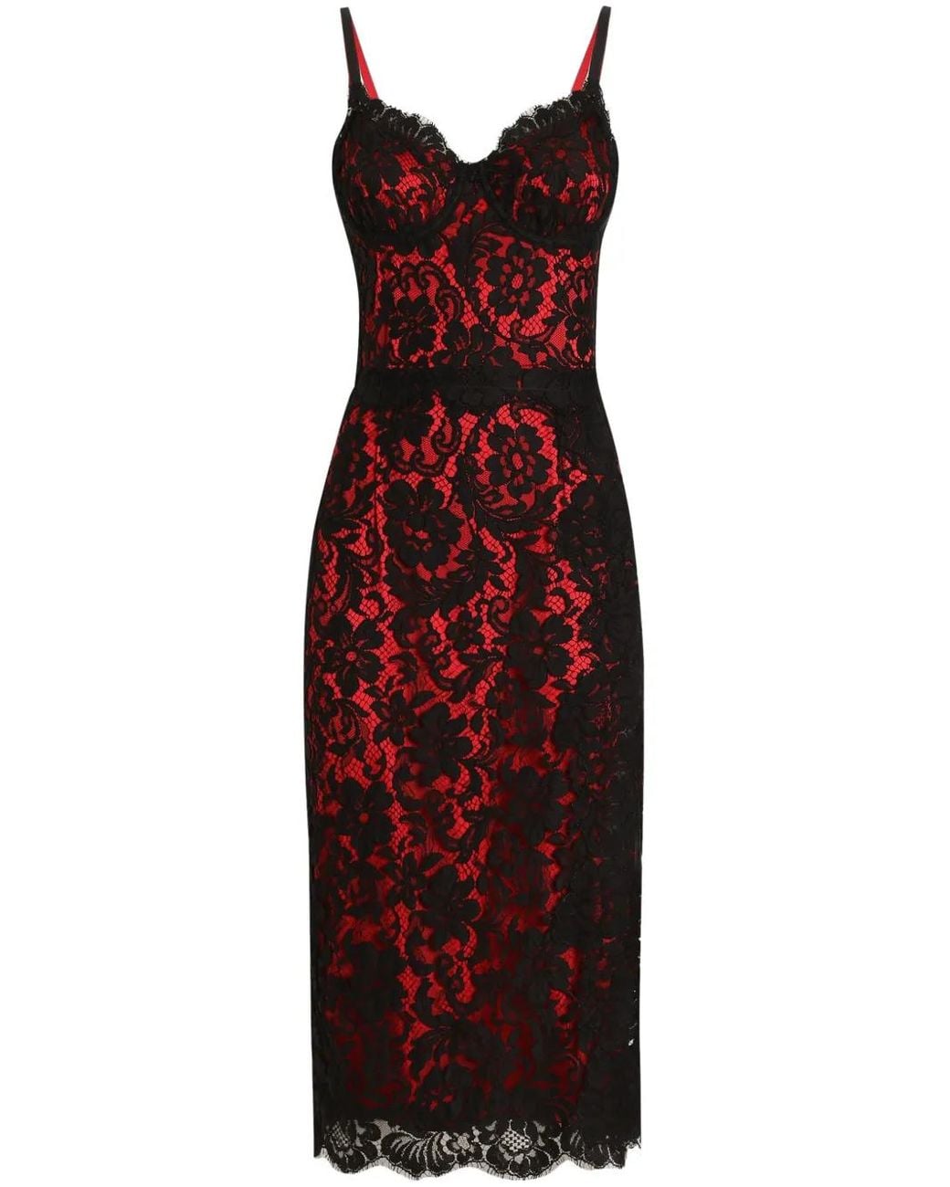 Dolce & Gabbana Red Floral-Lace Midi Dress
