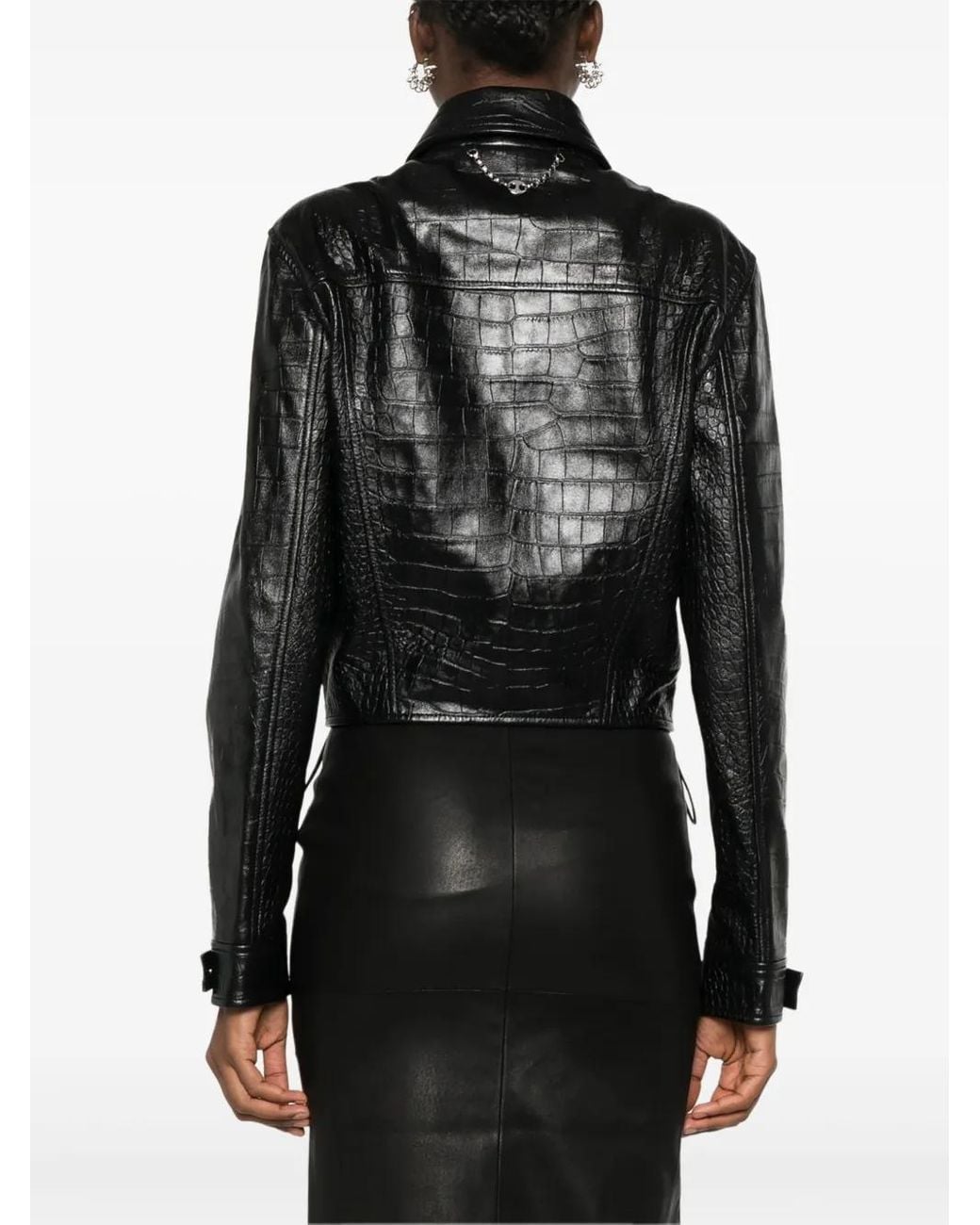 Rabanne Black Crocodile-Embossed Leather Jacket