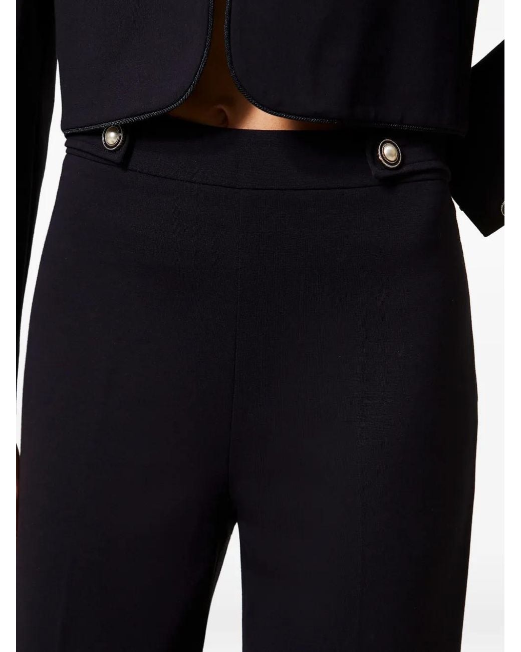 Twinset Blue Wide Leg Trousers With Pearl Buttons
