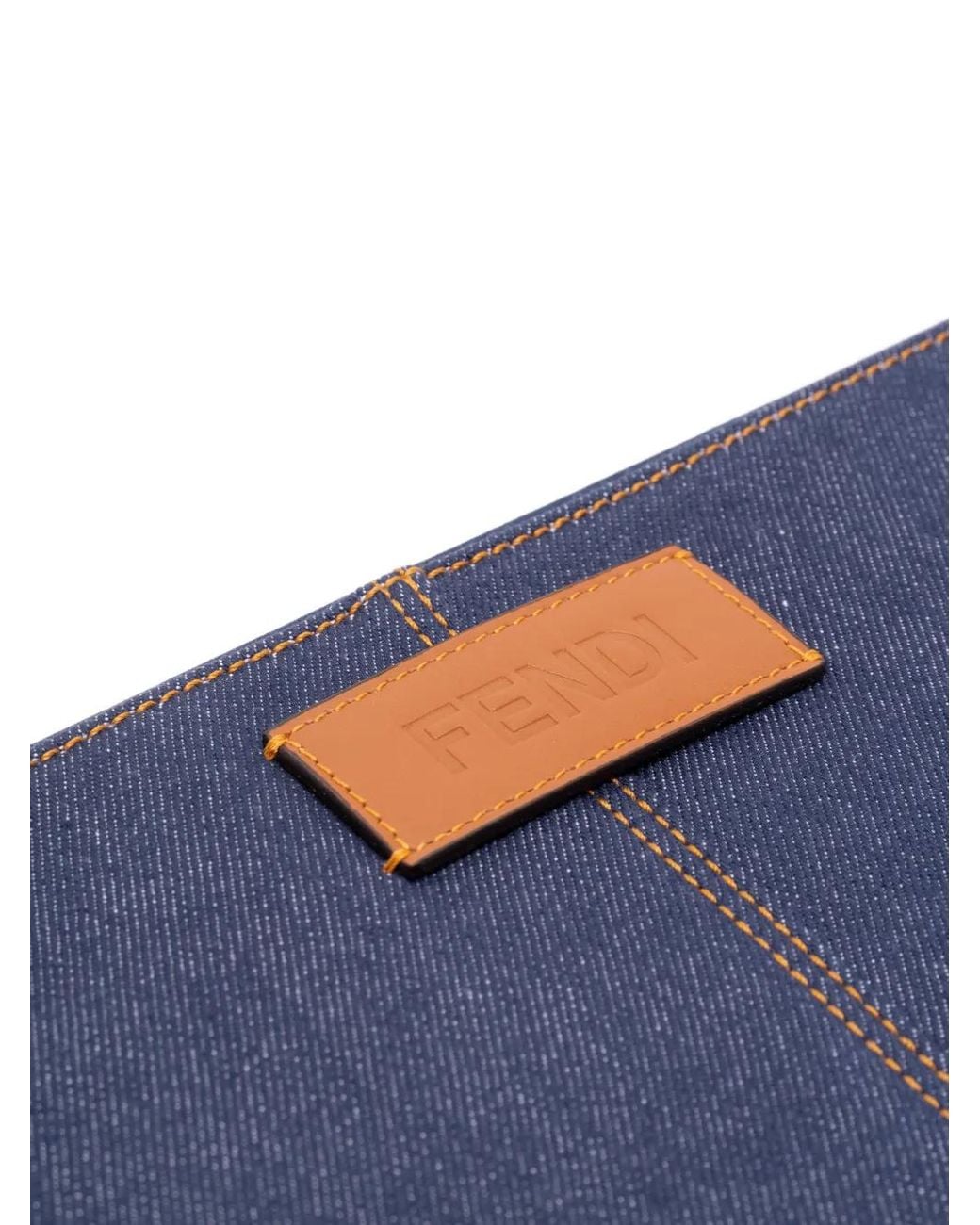 Fendi Blue Medium Logo-Patch Pouch for men