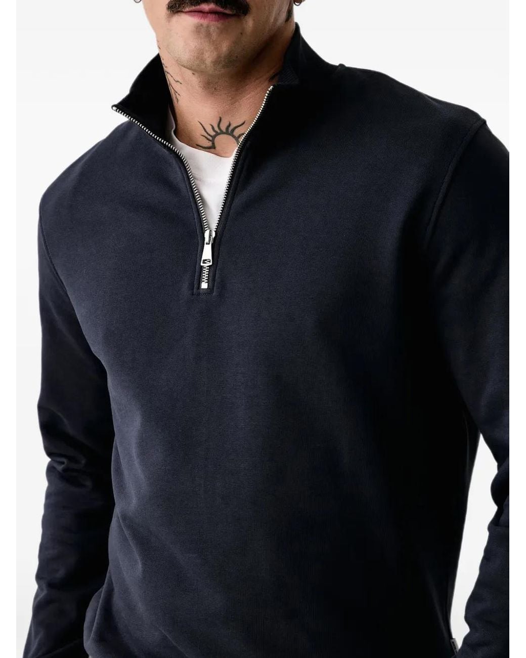 Marc O' Polo Blue Quarter-Zip Ribbed-Trim Cotton Sweatshirt for men