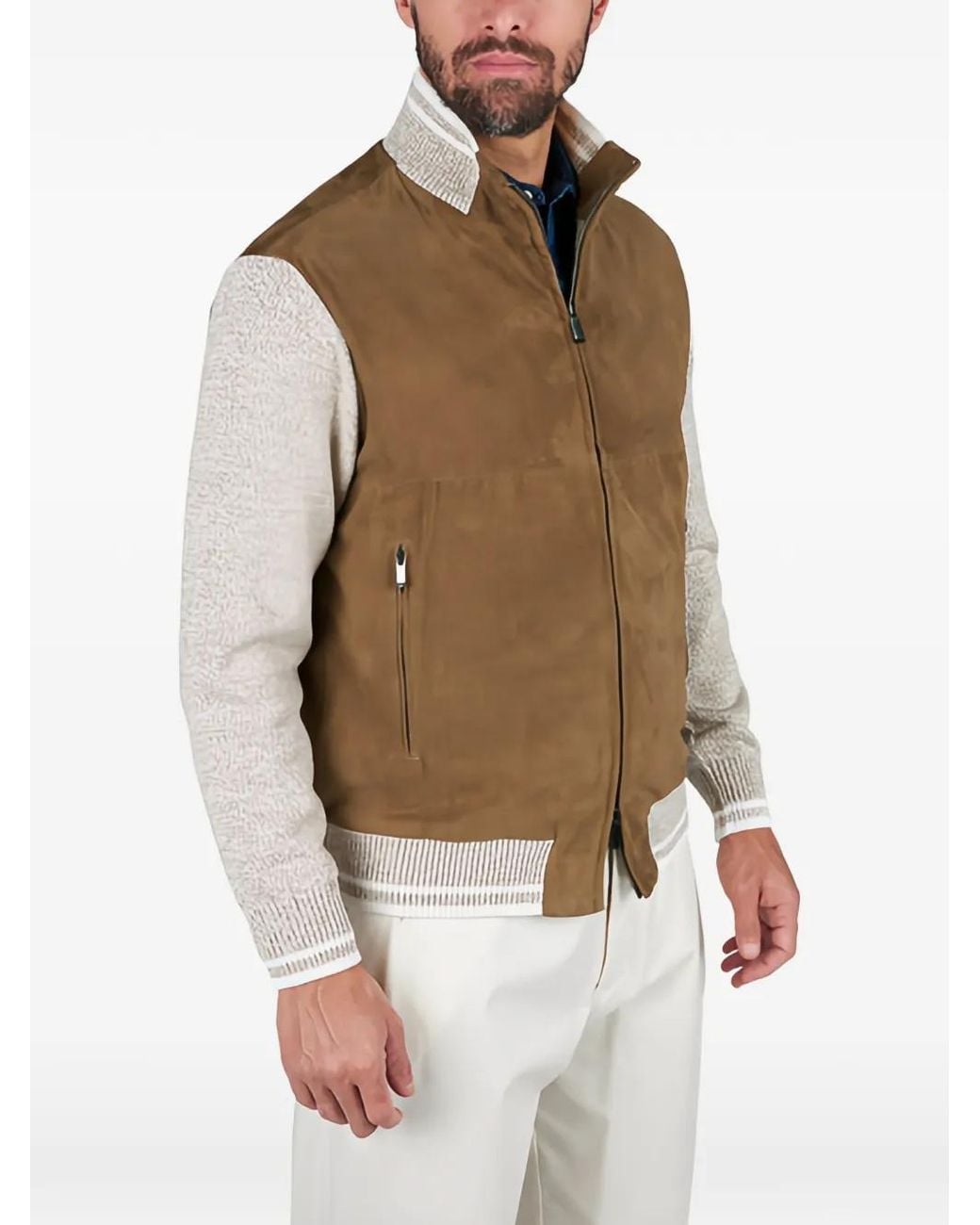 Paul & Shark Natural Aqualeather-Panel Bomber Jacket for men