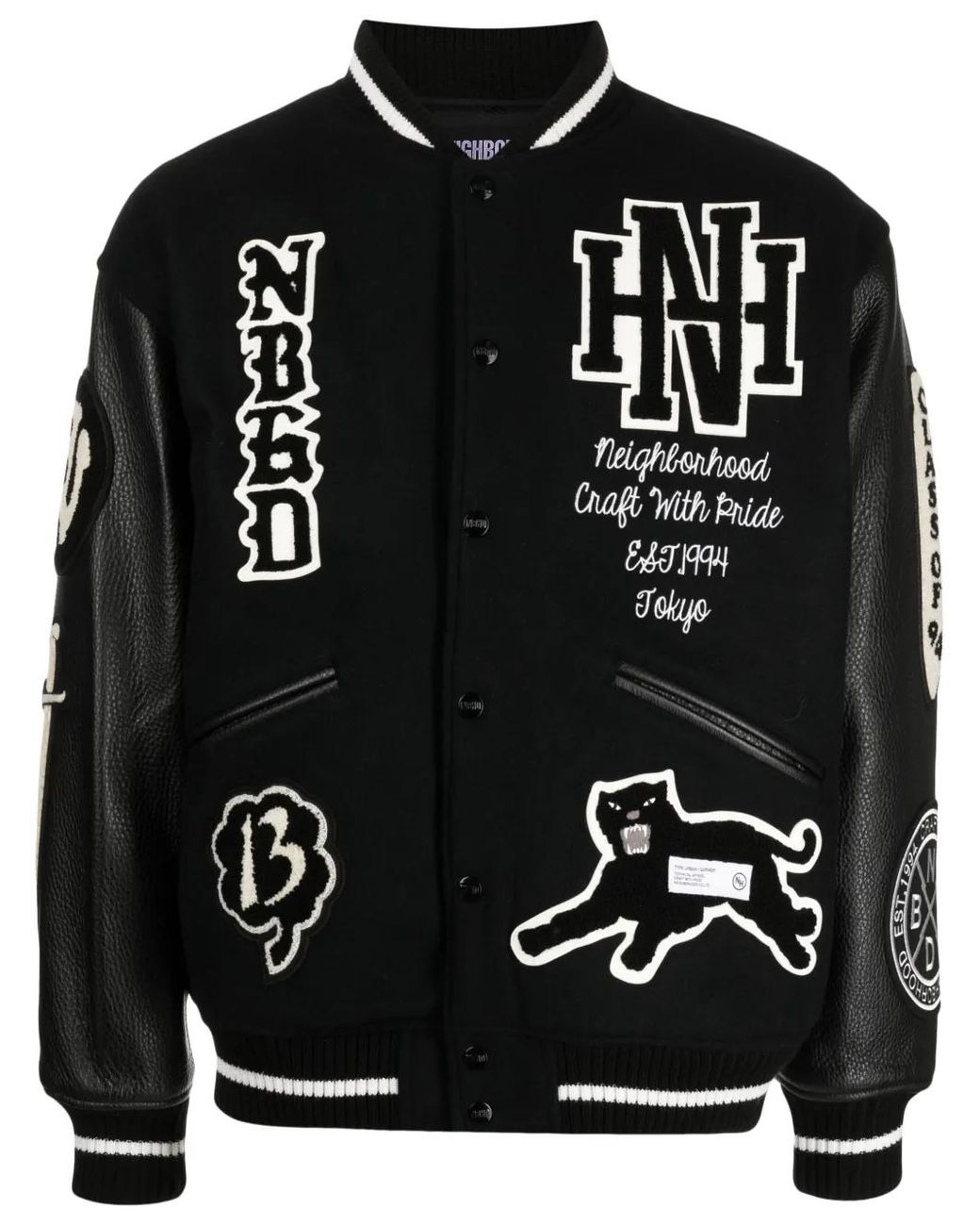 Giacca Varsity Con Applicazione di Neighborhood in Black da Uomo