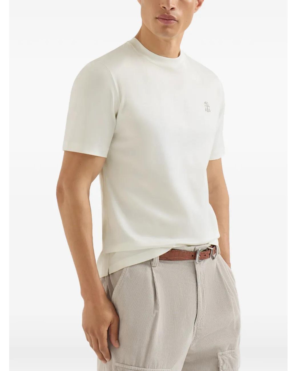 Brunello Cucinelli White Crew Neck T-Shirt Off for men