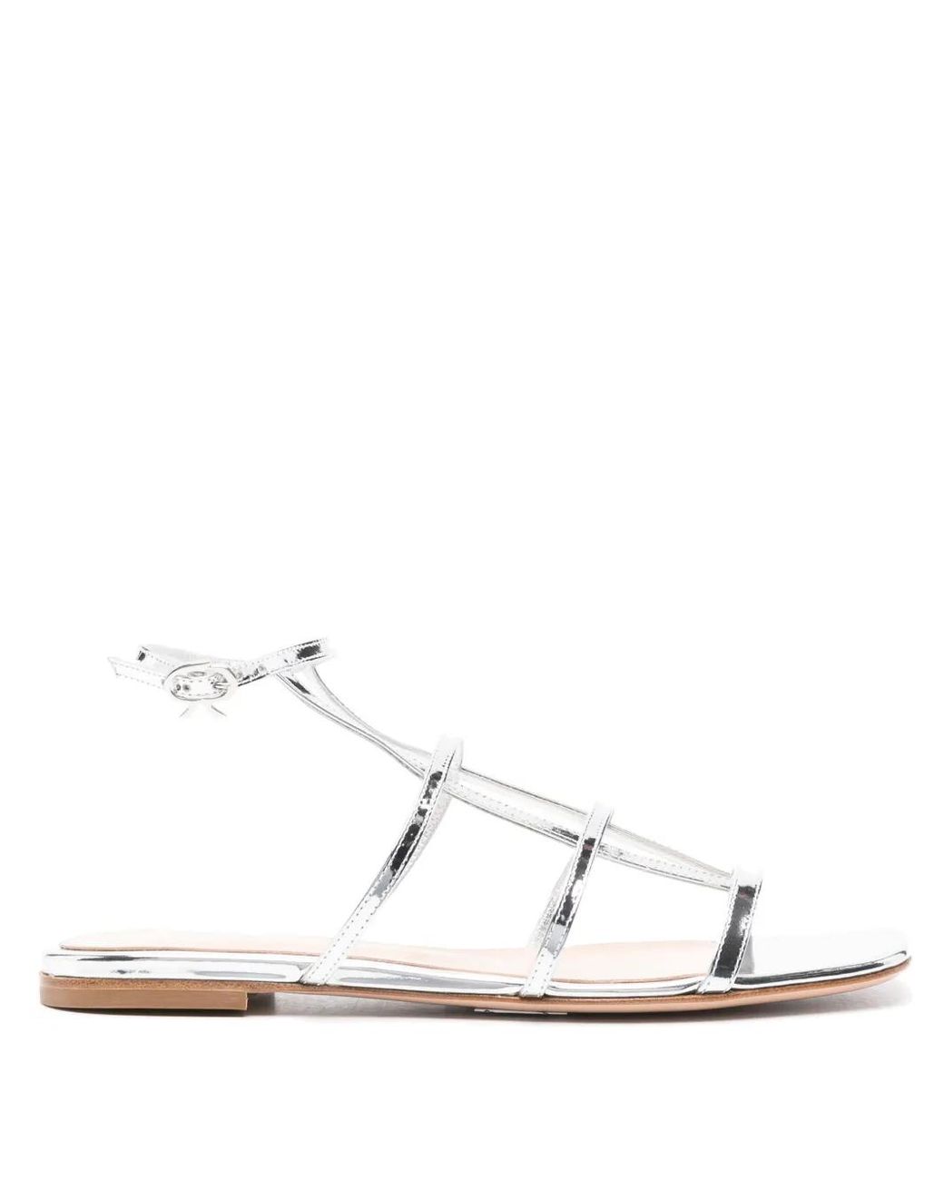 Gianvito Rossi White Metallic Leather Flat Sandals