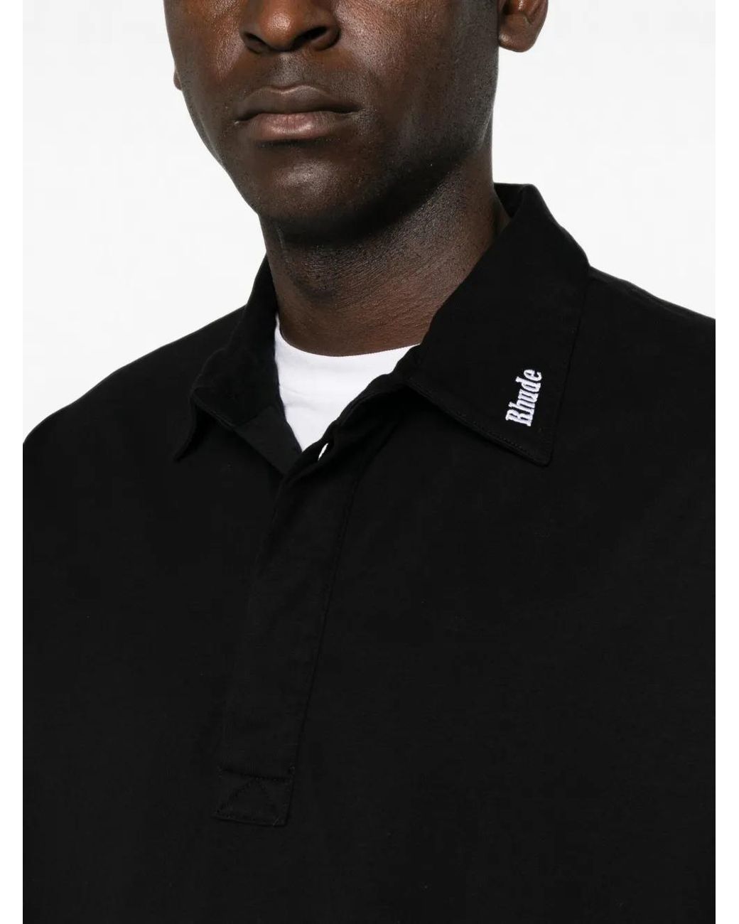 Rhude Black Fontaine Long Sleeve Polo T-Shirt for men