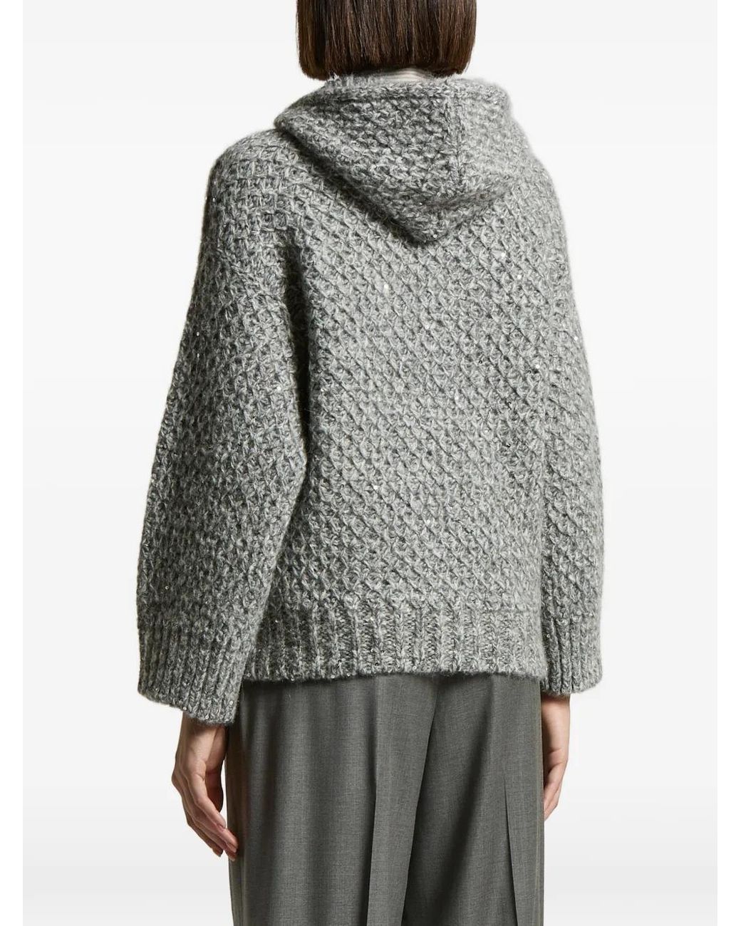 Peserico Gray Alpaca Blend Hooded Zip Sweater