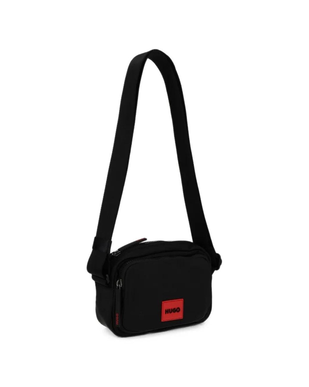 HUGO Black Logo-Patch Messenger Bag for men