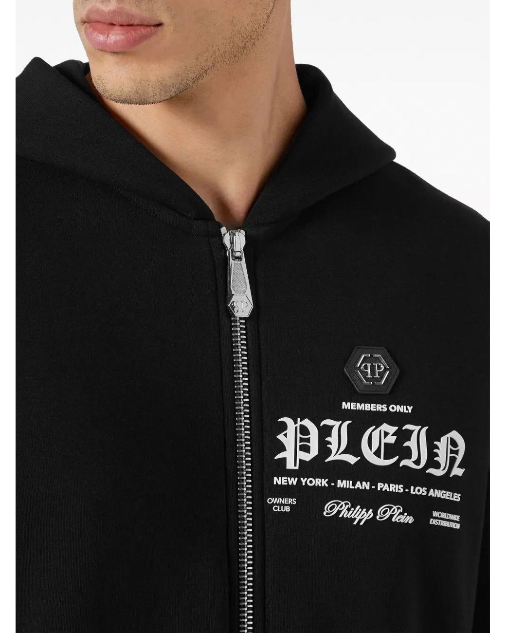 Philipp Plein Black Logo-Print Zipped Hoodie for men