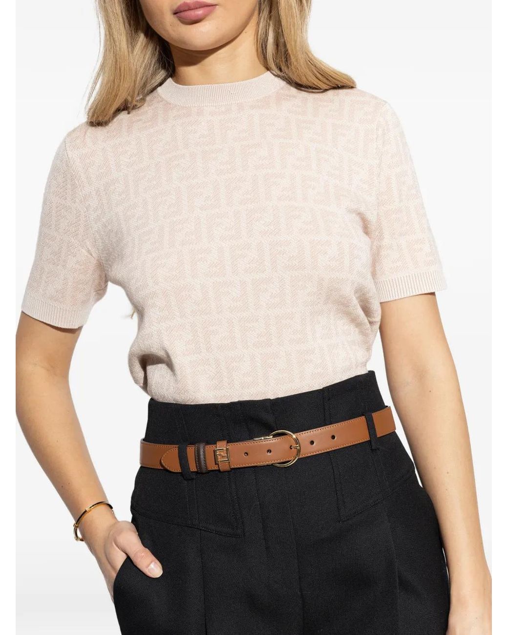 Fendi White Rever Belt Chocolate