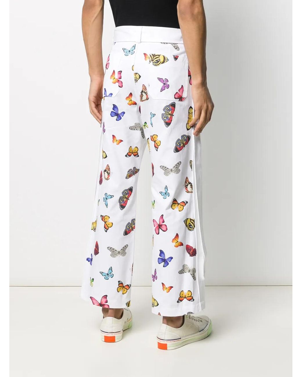 Palm Angels White Butterfly Print Straight Trousers for men