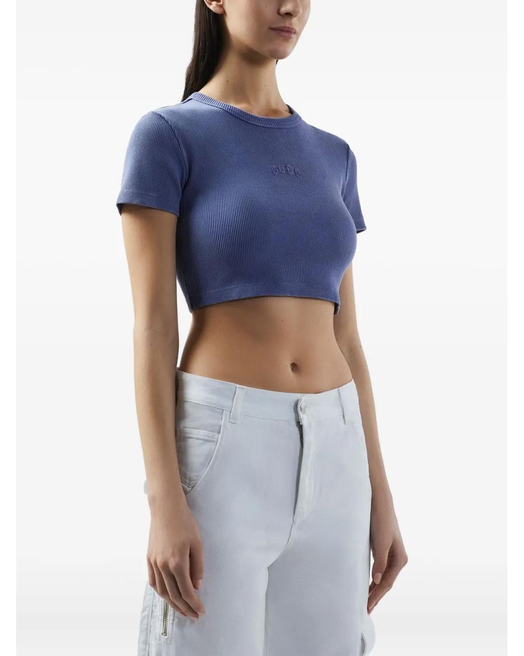 Gcds Blue Lounge Logo Cropped T-Shirt