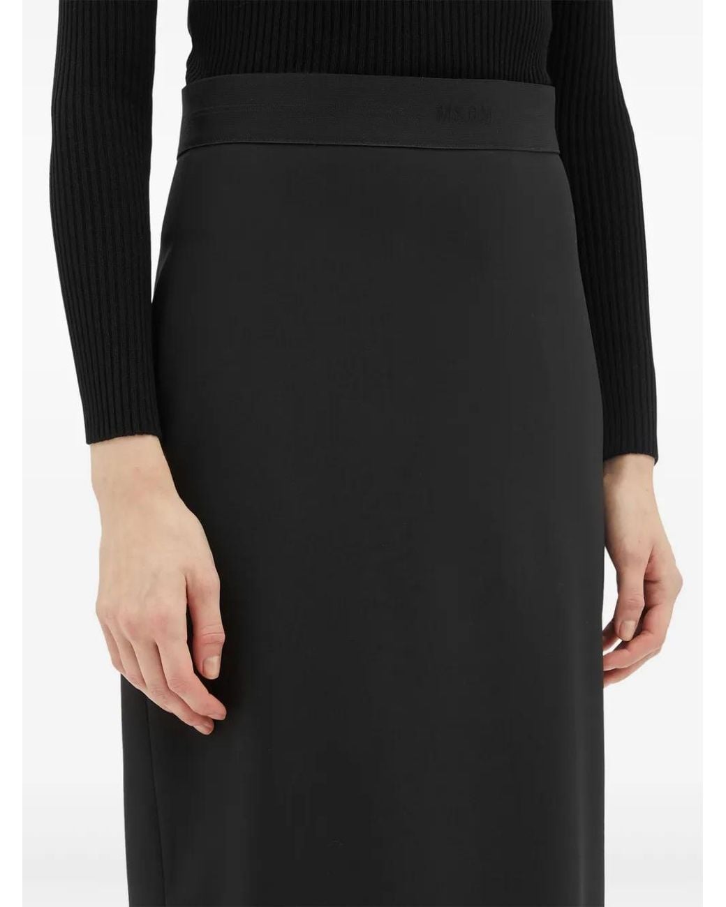 MSGM Black High-Rise Midi Skirt