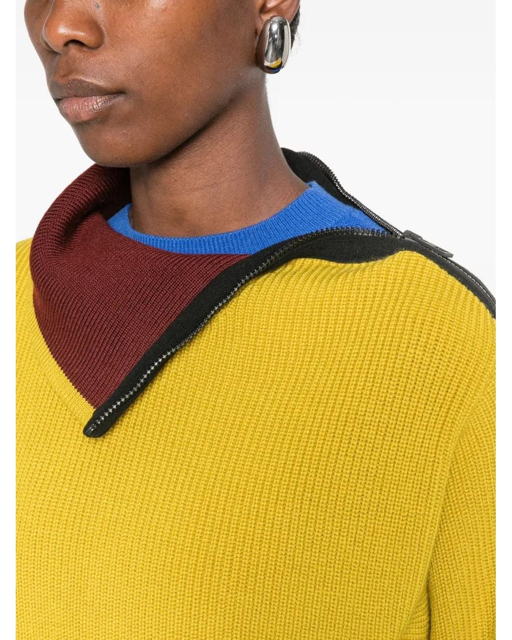 Loewe Yellow Zip-Shoulder Ribbed-Knit Sweater