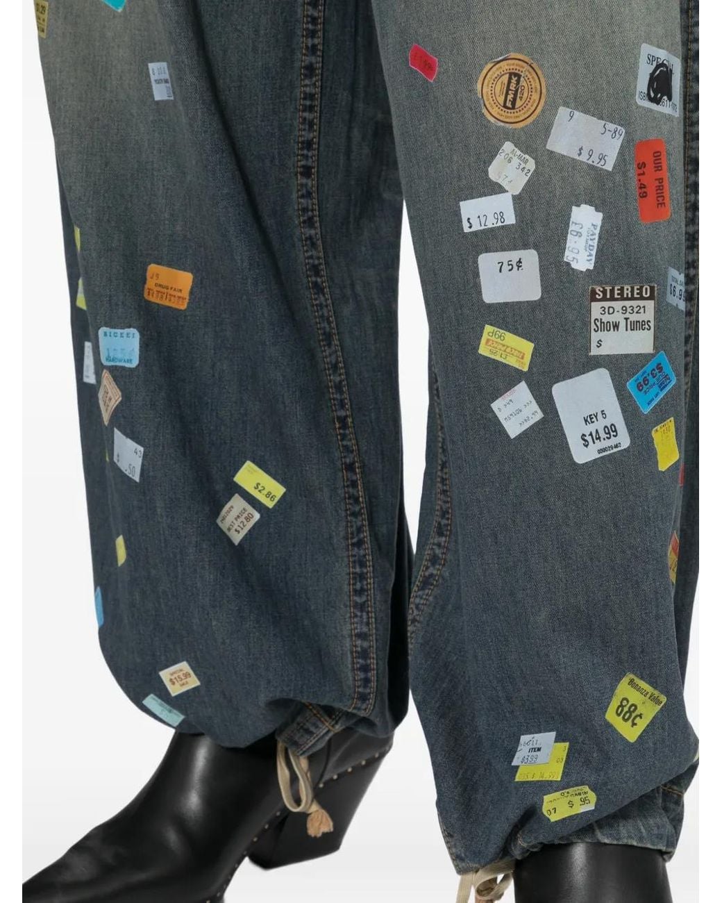 Maison Mihara Yasuhiro Blue Price-Tag Sticker Printed Wide-Leg Jeans