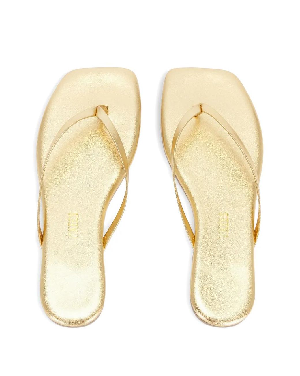 TKEES Metallic Square-Toe Thong-Strap Flat Sandals