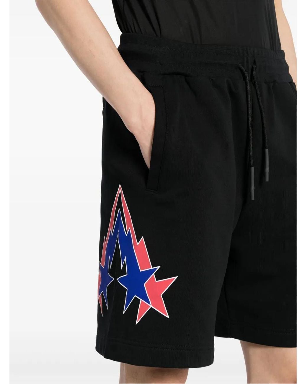 Phobia Black Starry Lightning Print Cotton Shorts for men