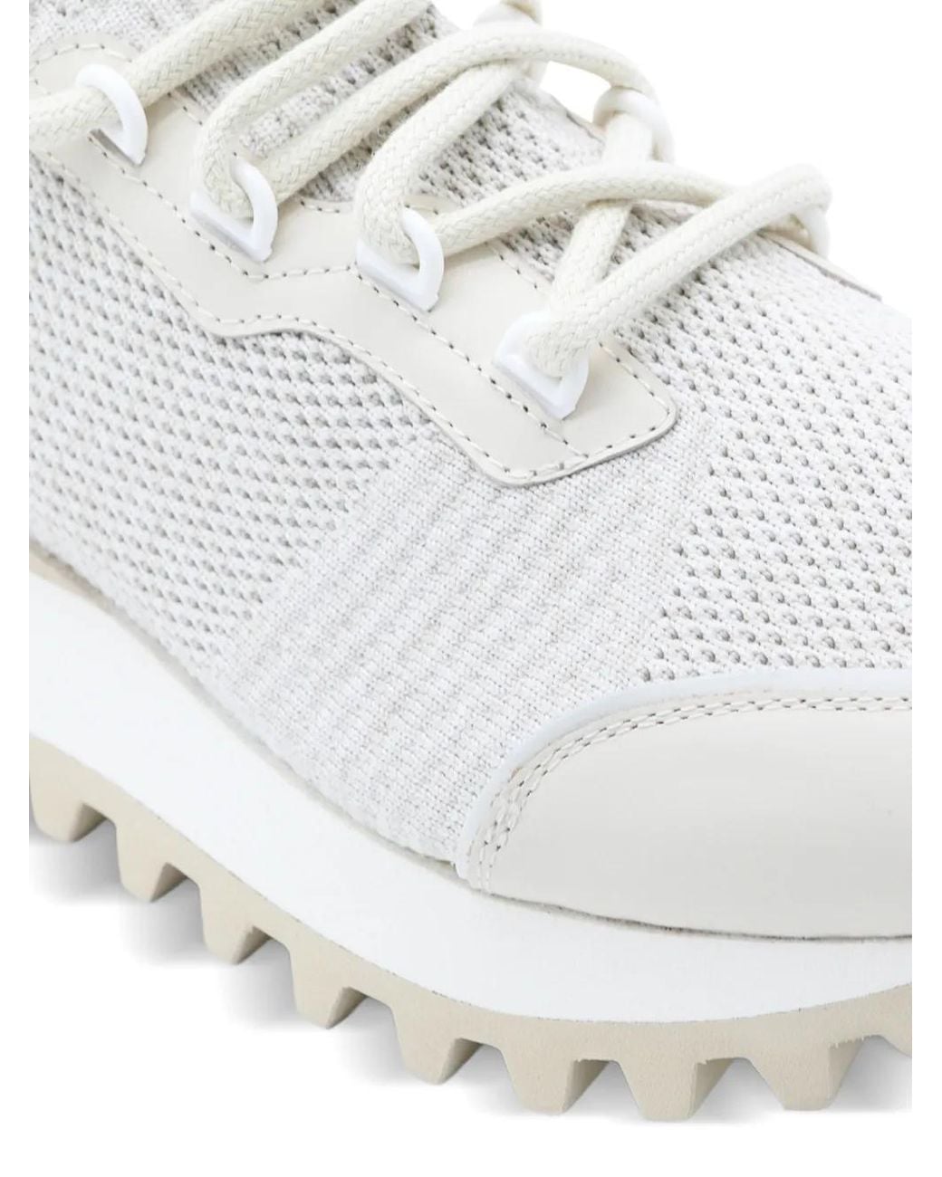 Eleventy White Crochet Technical Fabric And Leather Sneakers for men