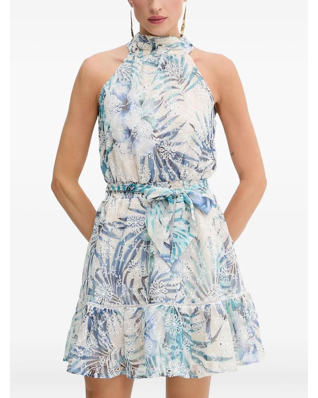 Guess Blue Floral-Print Mini Dress