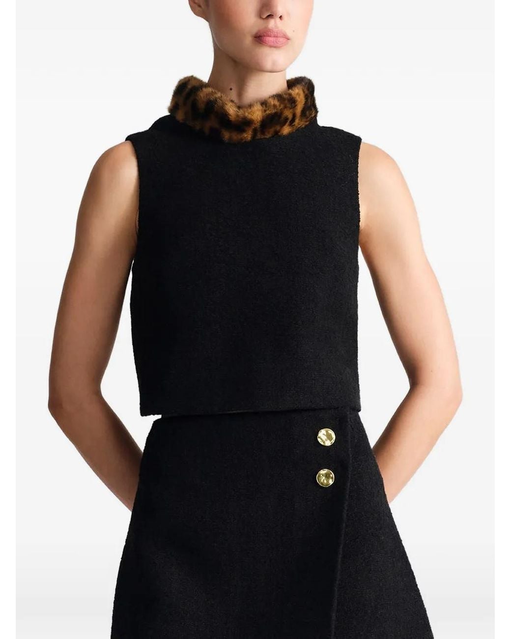 Cara Cara Black Gina Faux-Fur-Collar Top