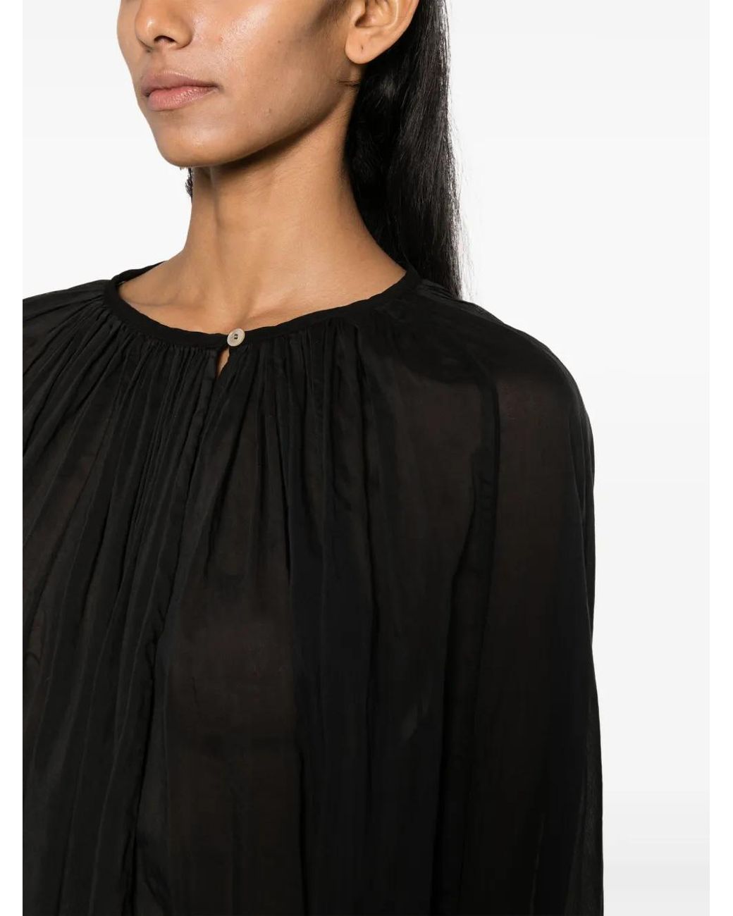 Forte_forte Black Gathered Voile Blouse