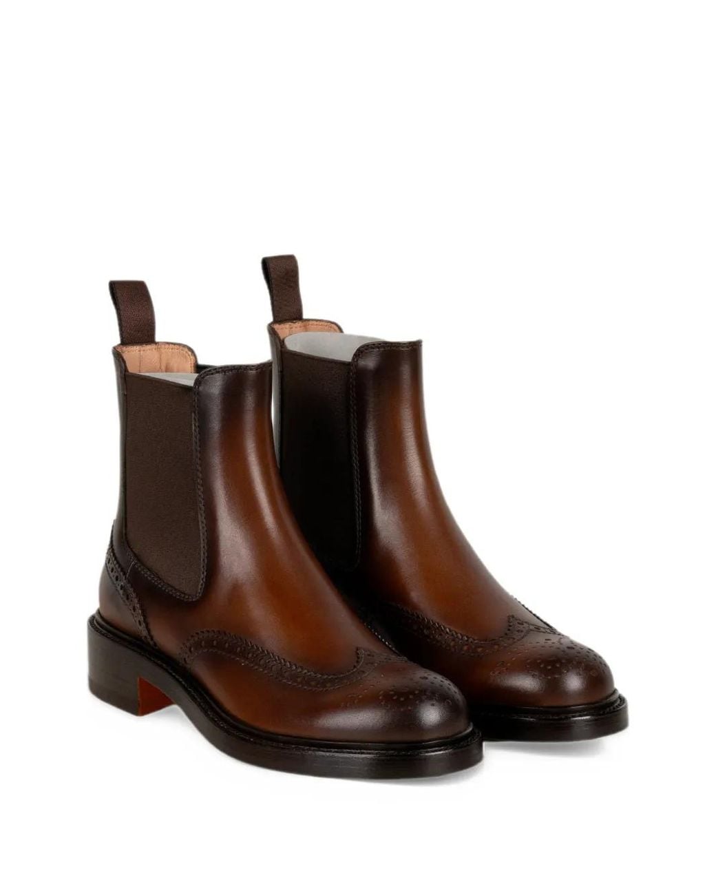 Santoni Brogue Chelsea Boots in Brown | Lyst