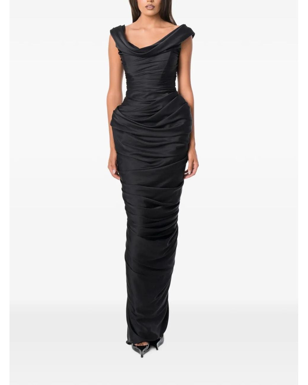 NORINA ST Black Robe Longue Froncée À Épaules Dénudées Mia