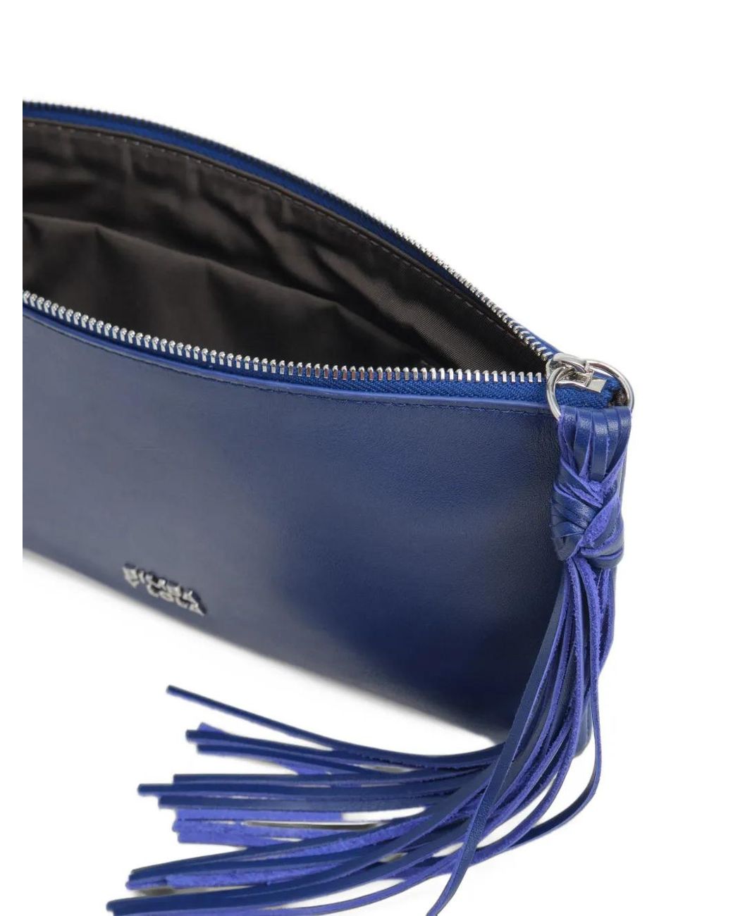 Bimba Y Lola Blue Electric Leather Clutch Bag With Medium Zipper Closure