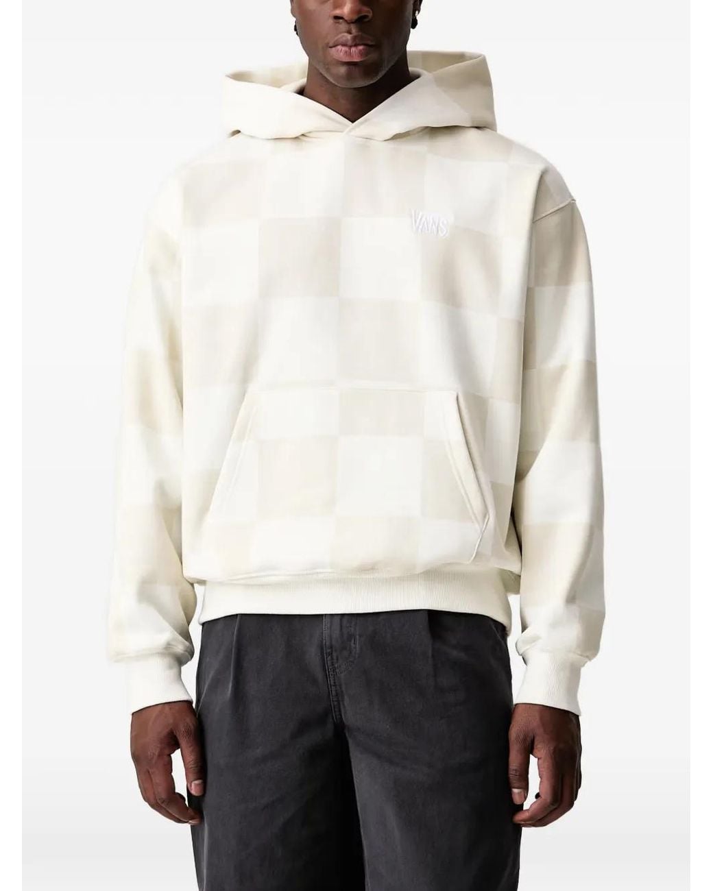Vans White Checkerboard-Print Embroidered-Logo Hoodie for men