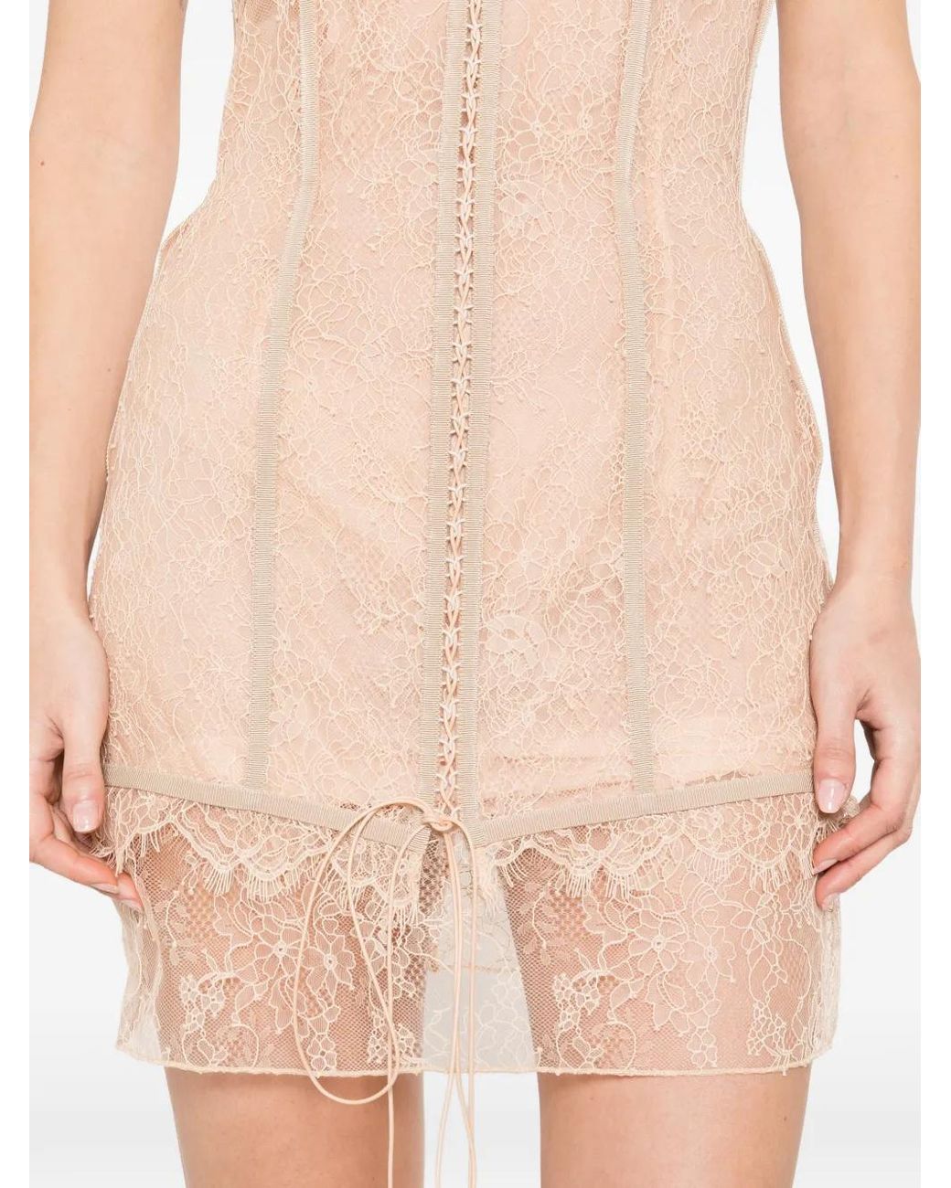 GIUSEPPE DI MORABITO White Lace-Fabric Panelled-Design Mini Dress