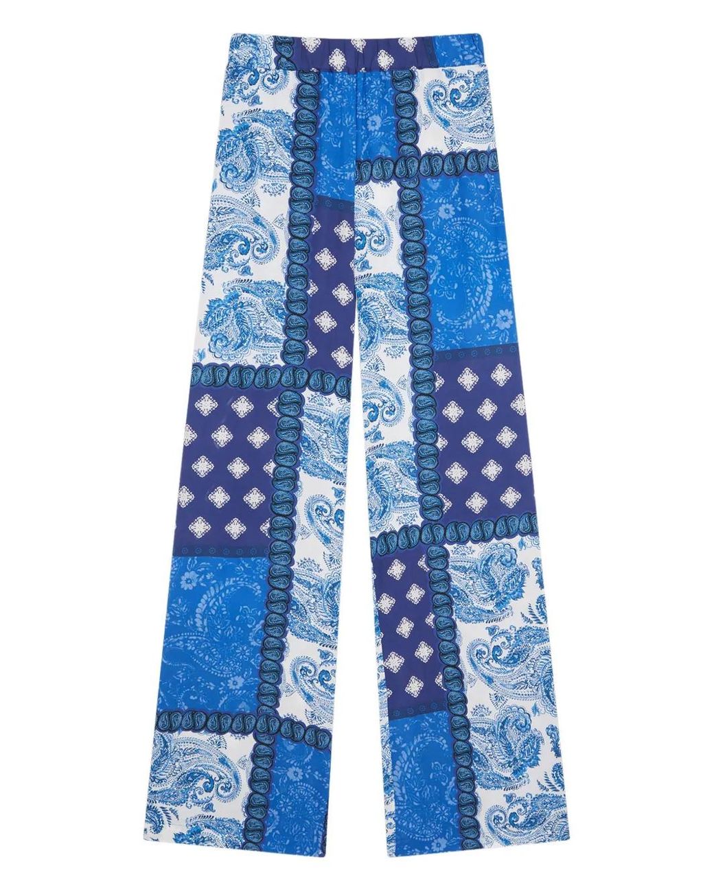 Donde Esteban Blue Patchwork-Print Trousers