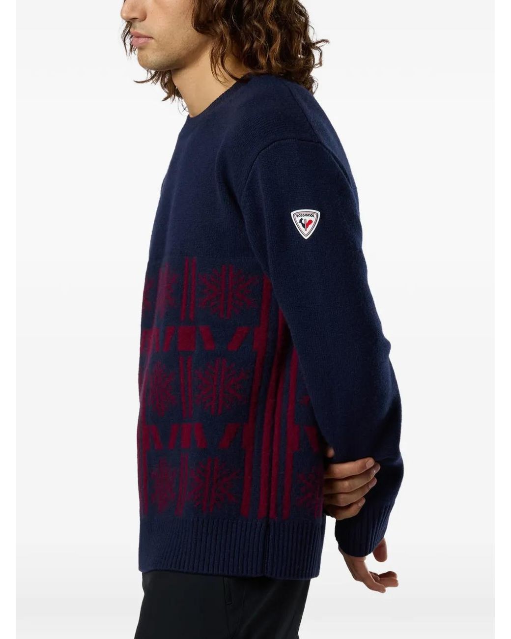 Rossignol Blue Patterned Crew-Neck Sweater for men