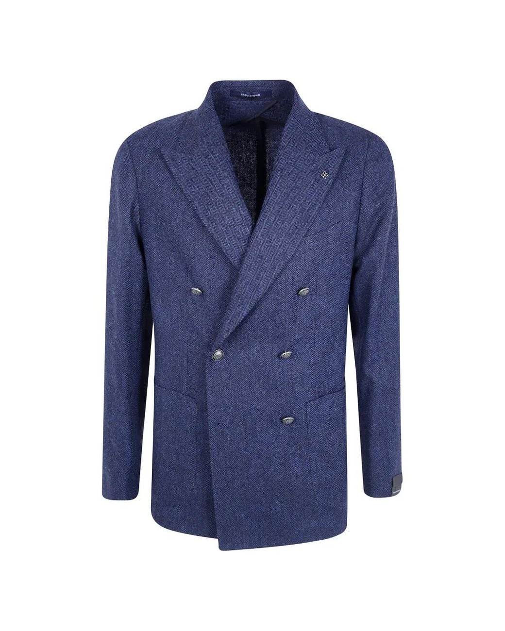Tagliatore Blue Montecarlo Herringbone-Pattern Double-Breasted Blazer for men
