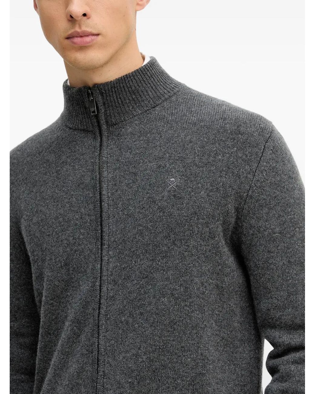 Hackett Gray Elbow-Patch Cardigan for men