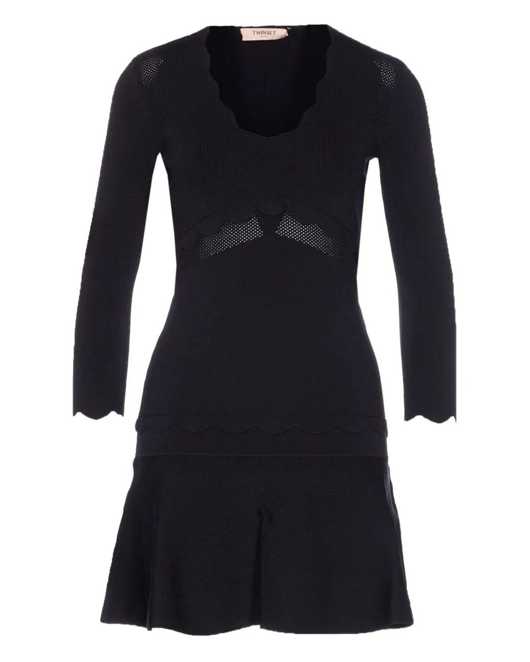 Twinset Black Scalloped-Hem V-Neck Dress