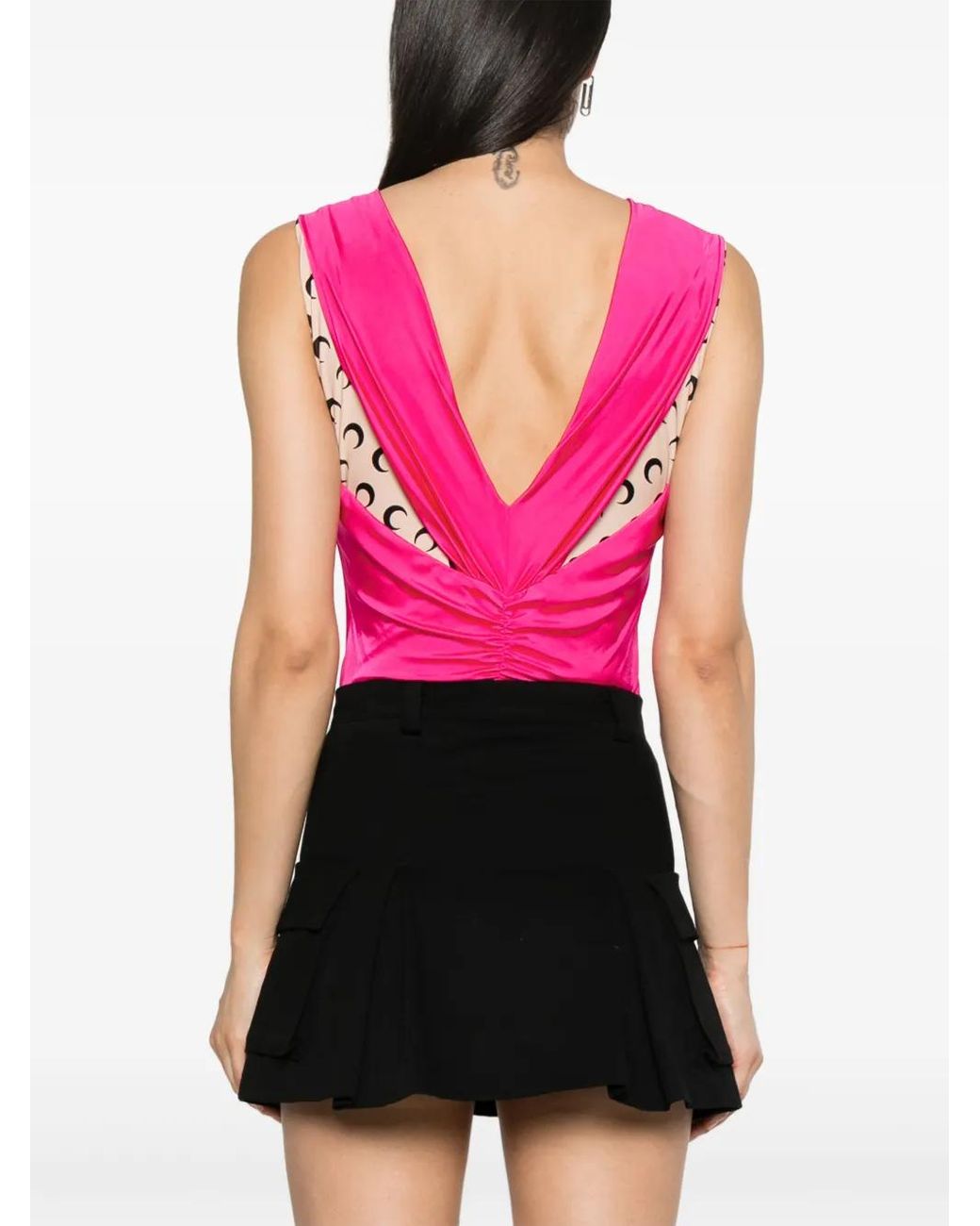 MARINE SERRE Pink Logo-Plaque Panelled Bodysuit