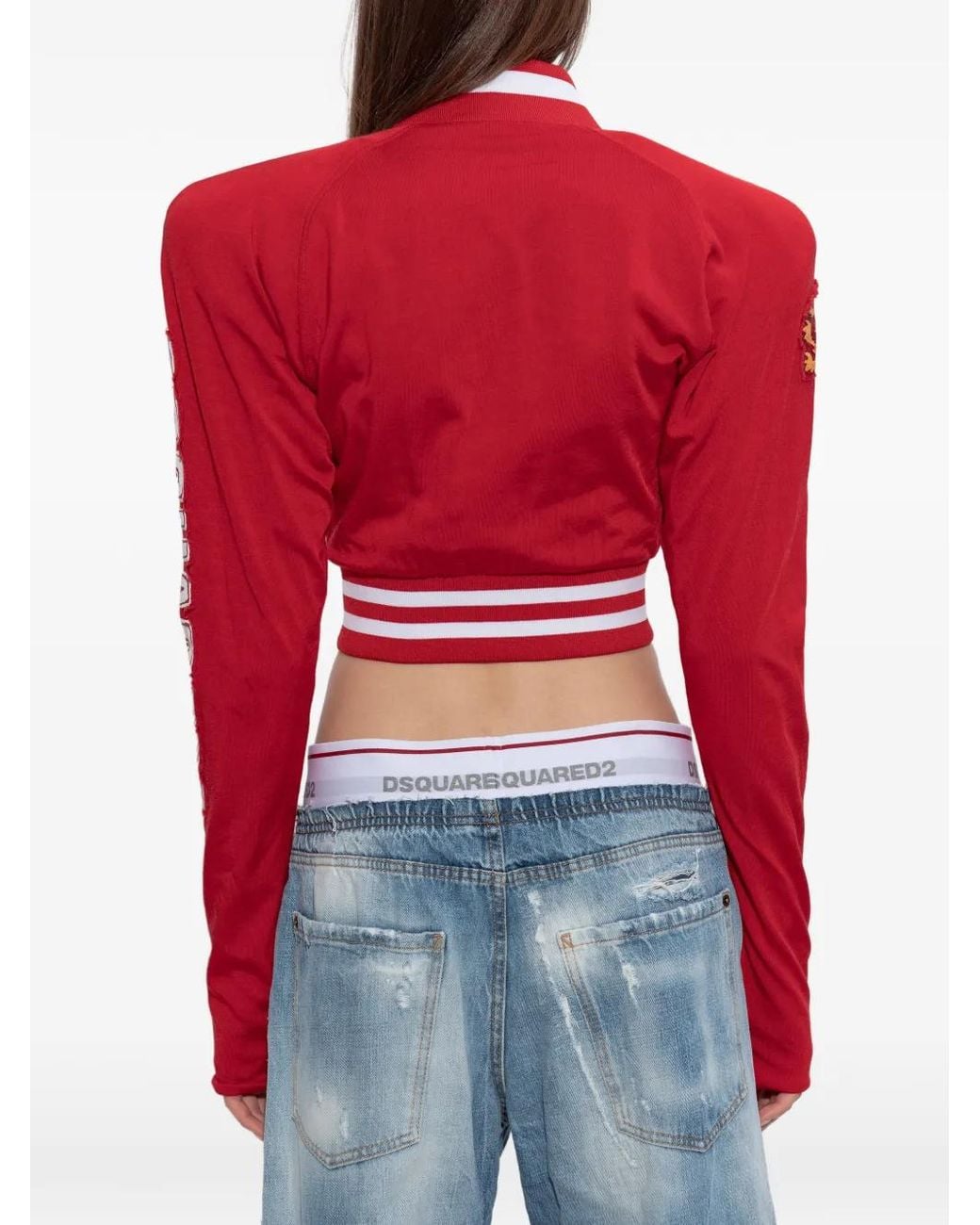 DSquared² Red Logo-Patch Cropped Jacket