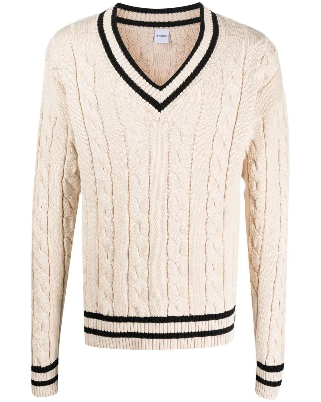 Aspesi Natural Stripe-Detail Cable-Knit Jumper for men