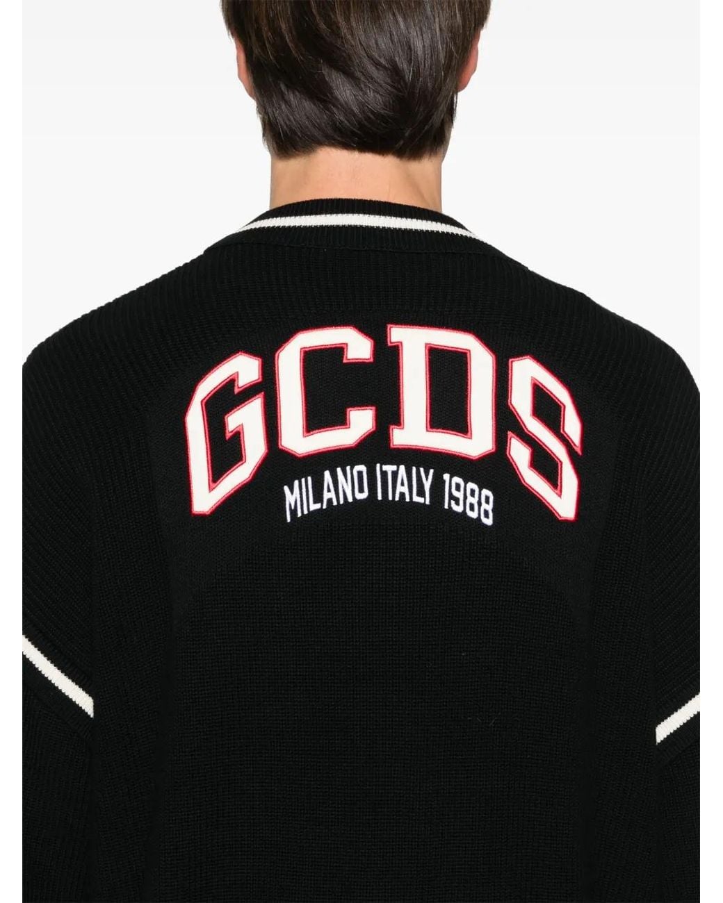 Gcds Black Ribbed Knit Button Cardigan for men