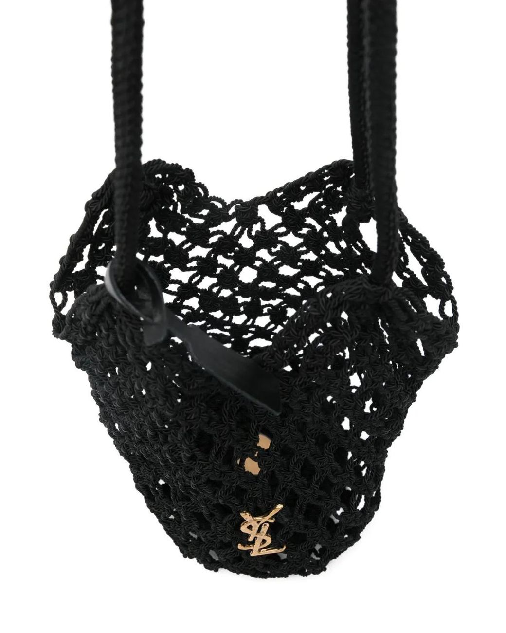 Saint Laurent Black Crochet Large Bucket Bag