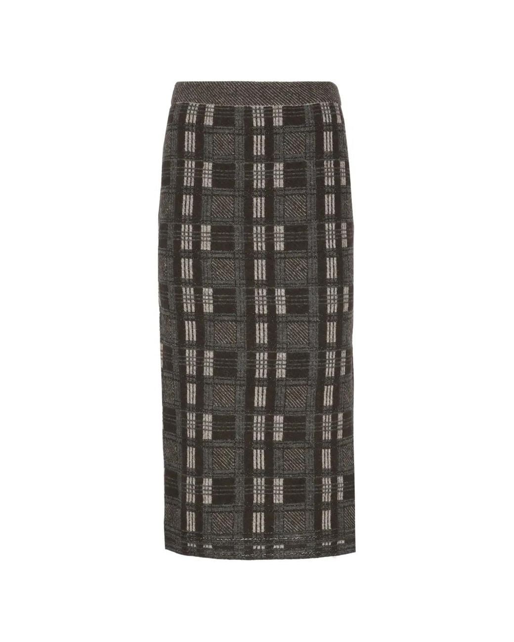 D.exterior Gray Check-Pattern Midi Skirt