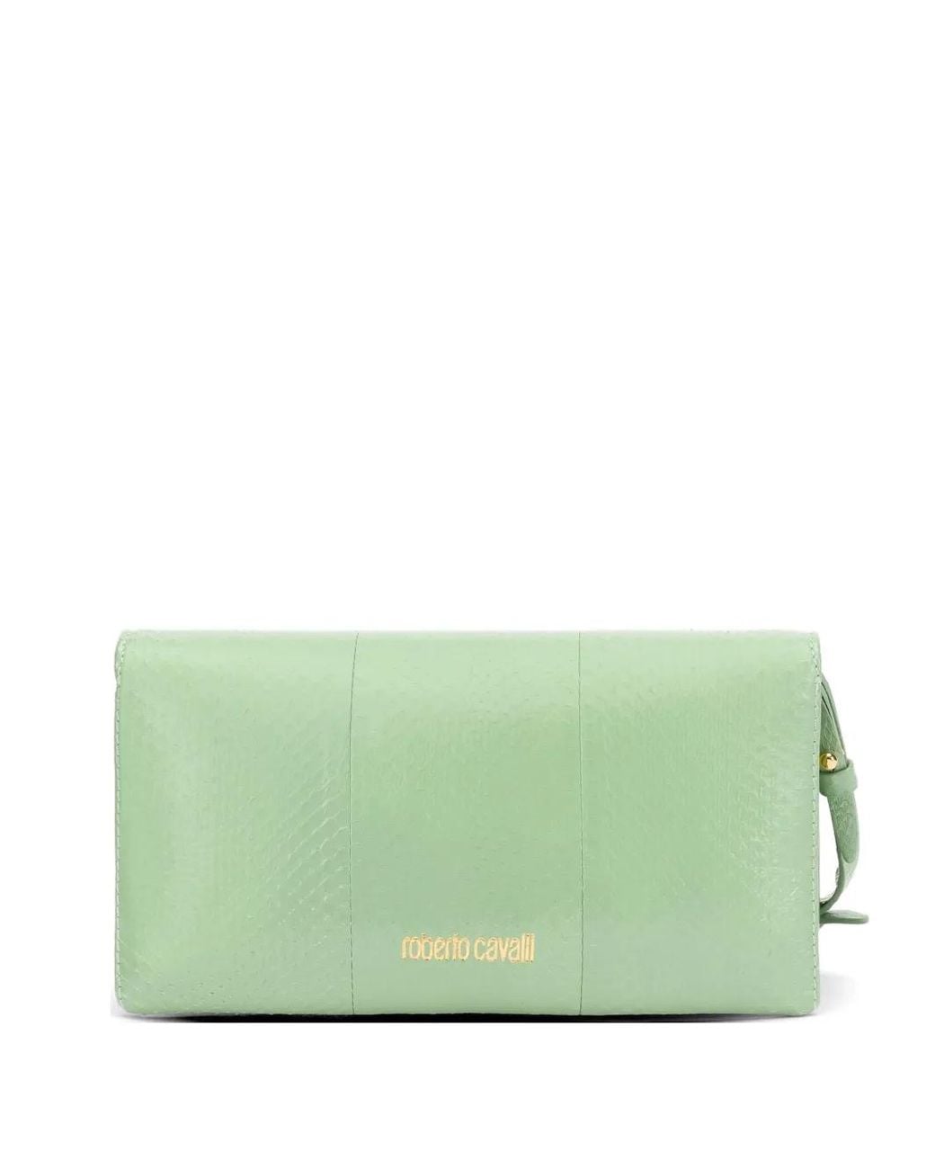 Roberto Cavalli Green Snake-Effect Clutch Bag