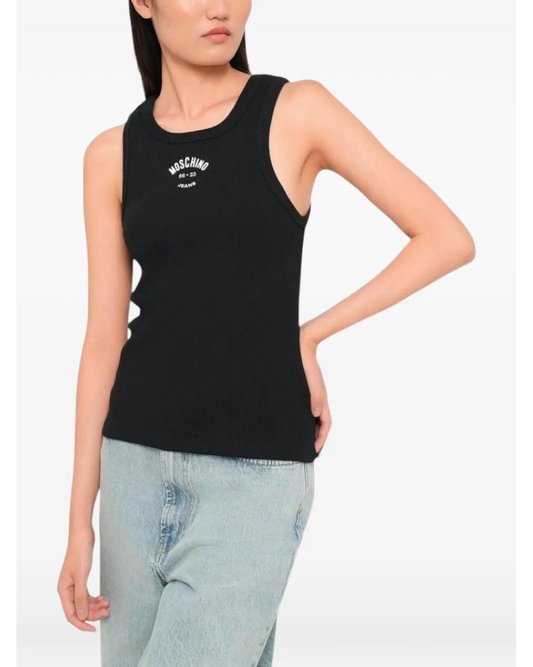 Moschino Black Ribbed Logo-Print Top